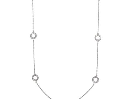 Platinum Finish Sterling Silver Micropave 20  Open Circle and Bezel Necklace with Simulated Diamonds Supply