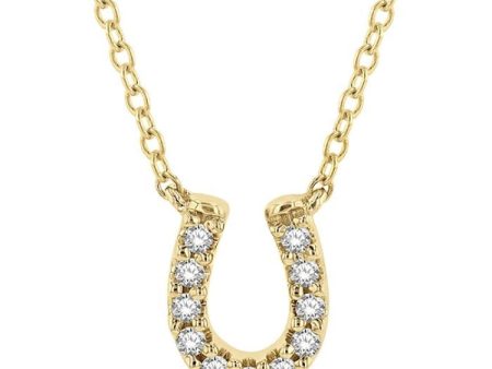 1 10 Ctw Horseshoe Charm Round Cut Diamond Petite Fashion Pendant With Chain in 14K Yellow Gold For Discount