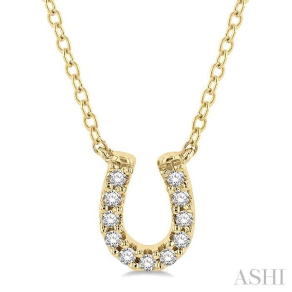 1 10 Ctw Horseshoe Charm Round Cut Diamond Petite Fashion Pendant With Chain in 14K Yellow Gold For Discount