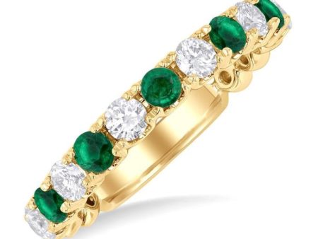 1 2 ctw Round Cut 2.85MM Emerald and Diamond Precious Wedding Band in 14K Yellow Gold Discount