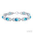 1 10 ctw Oval Shape 7x5 MM Blue Topaz and Round Cut Diamond Semi Precious Bracelet in Sterling Silver Hot on Sale