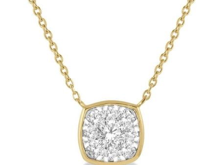 1 3 Ctw Cushion Shape Lovebright Diamond Necklace in 14K Yellow and White Gold Online