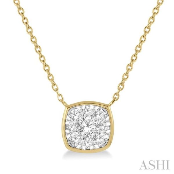 1 3 Ctw Cushion Shape Lovebright Diamond Necklace in 14K Yellow and White Gold Online