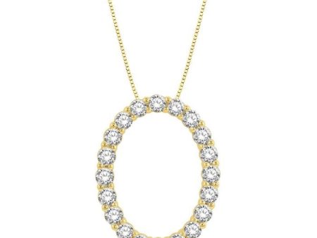 3 4 Ctw Oval Shape Window Round Cut Diamond Pendant With Chain in 14K Yellow Gold For Sale