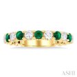 1 2 ctw Round Cut 2.85MM Emerald and Diamond Precious Wedding Band in 14K Yellow Gold Discount