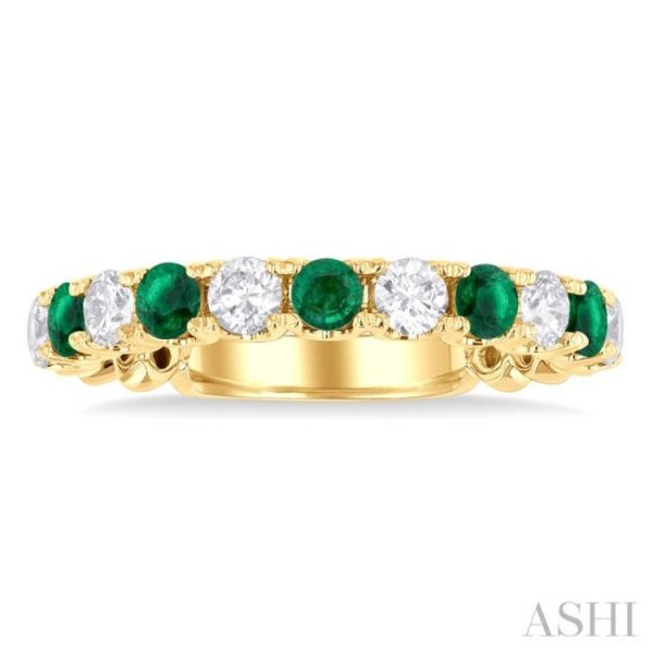 1 2 ctw Round Cut 2.85MM Emerald and Diamond Precious Wedding Band in 14K Yellow Gold Discount