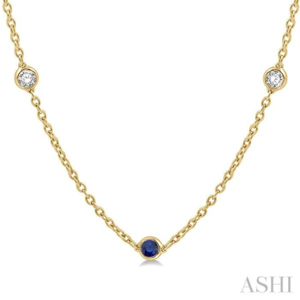 1 2 ctw Round Cut Diamond and 2.85MM Sapphire Precious Station Necklace in 14K Yellow Gold Hot on Sale