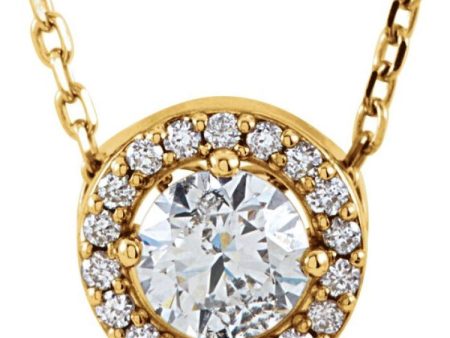 14K Yellow 1 3 CTW Lab-Grown Diamond Halo-Style 16  Necklace Hot on Sale