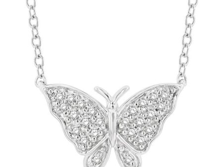 1 10 Ctw Butterfly Petite Round Cut Diamond Fashion Pendant With Chain in 10K White Gold Fashion