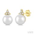 1 20 ctw Petite 5.5 MM Cultured Pearls and Round Cut Diamond Fashion Stud Earring in 10K Yellow Gold For Cheap