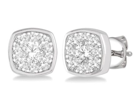 1 2 ctw Cushion Shape Round Cut Diamond Lovebright  Bezel Stud Earring in 14K White Gold Online Hot Sale