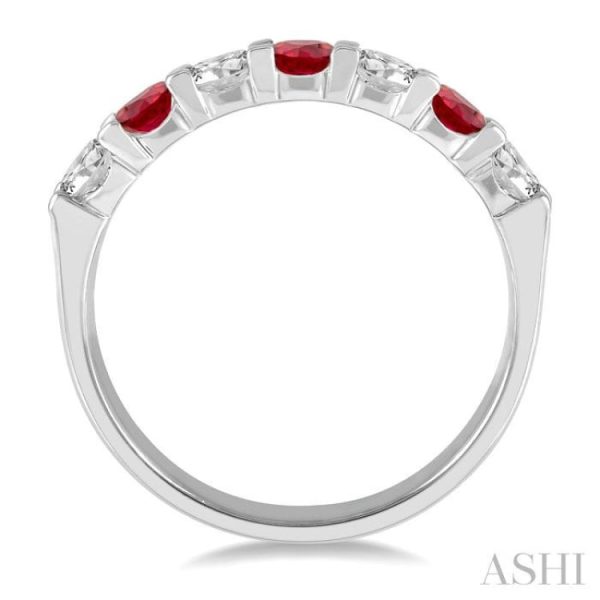 1 2 ctw Round Cut Diamond and 3.3MM Ruby Precious Wedding Band in 14K White Gold Fashion