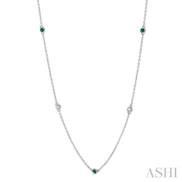 3 8 ctw Round Cut Diamond and 2.6MM Emerald Precious Station Necklace in 14K White Gold on Sale