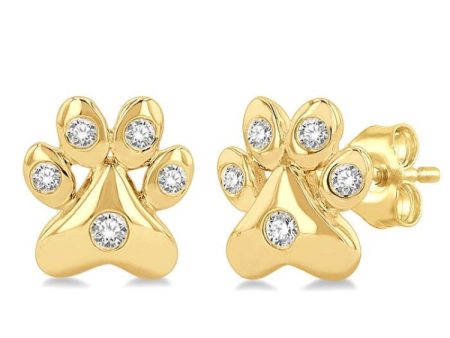 1 10 ctw Petite Dog Paw Round Cut Diamond Fashion Stud Earring in 10K Yellow Gold Cheap