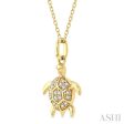 1 10 Ctw Sea Turtle Petite Round Cut Diamond Fashion Pendant With Chain in 10K Yellow Gold Cheap