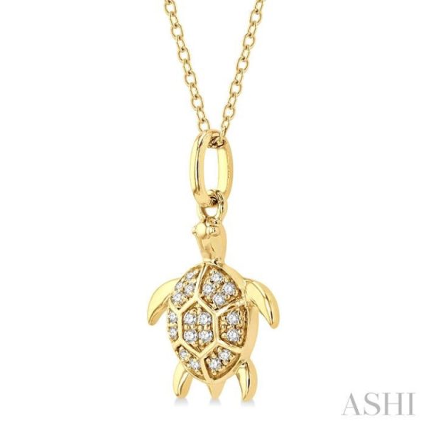 1 10 Ctw Sea Turtle Petite Round Cut Diamond Fashion Pendant With Chain in 10K Yellow Gold Cheap