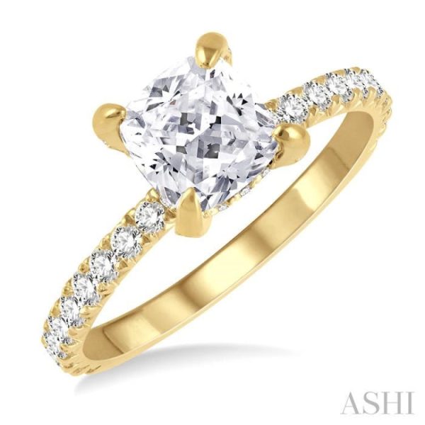 1 2 ctw Cushion Shape Round Cut Diamond Semi-Mount Engagement Ring in 14K Yellow Gold Fashion