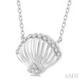 1 10 Ctw Nautical Seashell Petite Round Cut Diamond Fashion Pendant With Chain in 10K White Gold For Sale