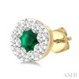 1 2 ctw Lovebright 3.3MM Emerald and Round Cut Diamond Precious Stud Earring in 14K Yellow & White Gold Online Sale