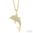 1 10 ctw Petite Nautical Dolphin Round Cut Diamond Fashion Pendant With Chain in 10K Yellow Gold Online Hot Sale