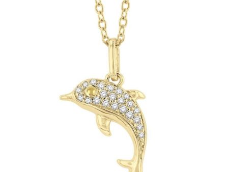 1 10 ctw Petite Nautical Dolphin Round Cut Diamond Fashion Pendant With Chain in 10K Yellow Gold Online Hot Sale