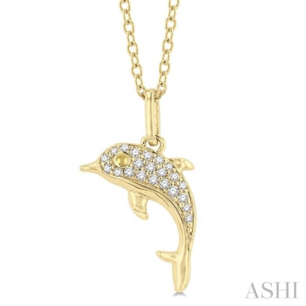 1 10 ctw Petite Nautical Dolphin Round Cut Diamond Fashion Pendant With Chain in 10K Yellow Gold Online Hot Sale