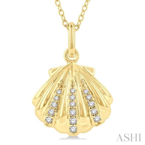 1 20 ctw Marine Life Petite Seashell Round Cut Diamond Fashion Pendant With Chain in 10K Yellow Gold Online