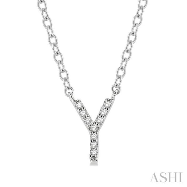 1 20 Ctw Initial  Y  Round Cut Diamond Pendant With Chain in 14K White Gold Supply