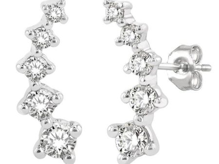 1 4 Ctw Round Cut Diamond Petite Fashion Climbers in 14K White Gold Cheap