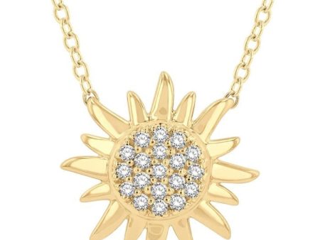 1 10 Ctw Sun Petite Round Cut Diamond Fashion Pendant With Chain in 10K Yellow Gold Online Hot Sale