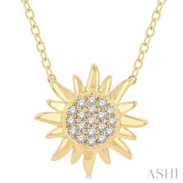 1 10 Ctw Sun Petite Round Cut Diamond Fashion Pendant With Chain in 10K Yellow Gold Online Hot Sale