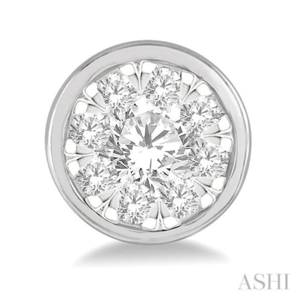 1 2 ctw Medallion Lovebright Round Cut Diamond Bezel Stud Earring in 14K White Gold For Discount