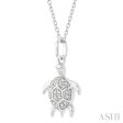 1 10 Ctw Sea Turtle Petite Round Cut Diamond Fashion Pendant With Chain in 10K White Gold Sale