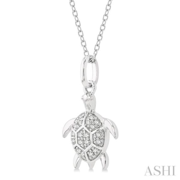 1 10 Ctw Sea Turtle Petite Round Cut Diamond Fashion Pendant With Chain in 10K White Gold Sale