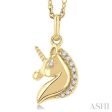 1 20 ctw Petite Unicorn Round Cut Diamond Fashion Pendant With Chain in 10K Yellow Gold For Sale