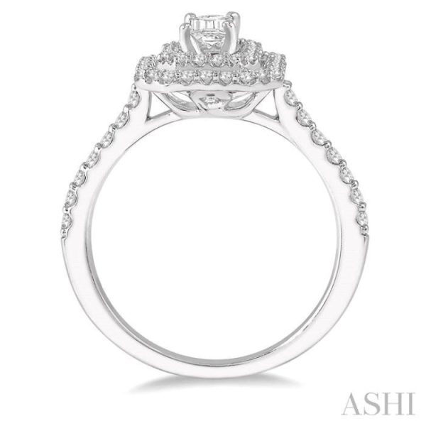 1 2 Ctw Double Halo Diamond Semi-Mount Engagement Ring in 14K White Gold Fashion