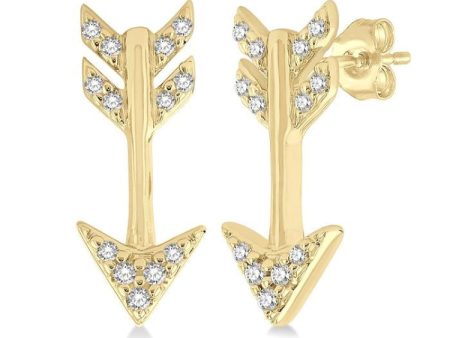 1 10 ctw Petite Arrow Round Cut Diamond Fashion Stud Earring in 10K Yellow Gold Online Hot Sale