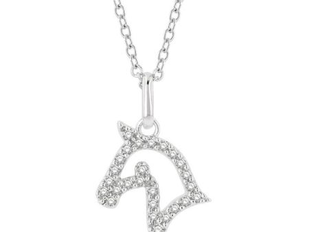 1 10 Ctw Horse Head Petite Round Cut Diamond Fashion Pendant With Chain in 10K White Gold Sale