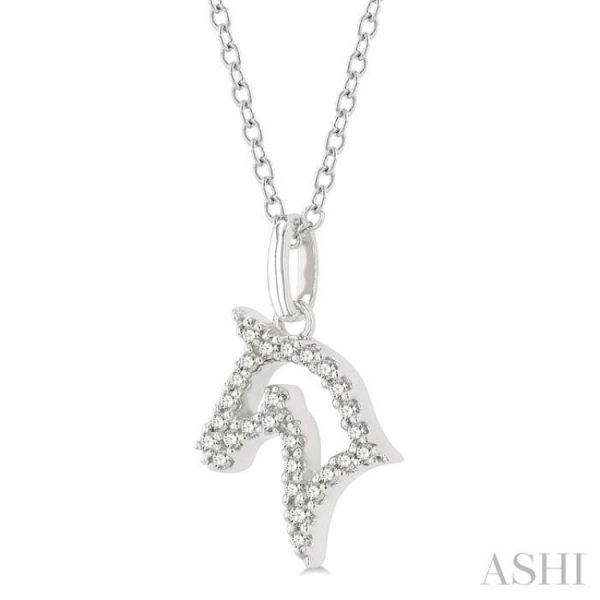 1 10 Ctw Horse Head Petite Round Cut Diamond Fashion Pendant With Chain in 10K White Gold Sale