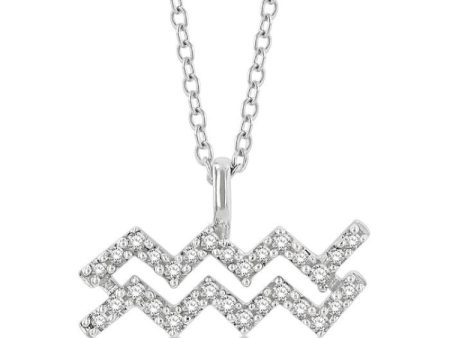 1 10 Ctw Aquarius Round Cut Diamond Zodiac Pendant With Chain in 10K White Gold Online Sale