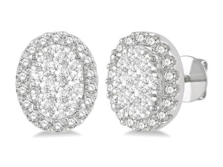 1 2 Ctw Oval Shape Lovebright Round Cut Diamond Stud Earrings in 14K White Gold Online now