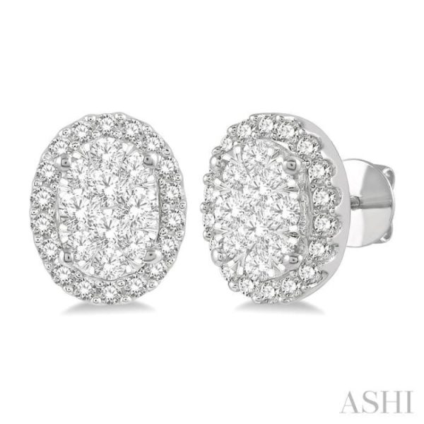 1 2 Ctw Oval Shape Lovebright Round Cut Diamond Stud Earrings in 14K White Gold Online now