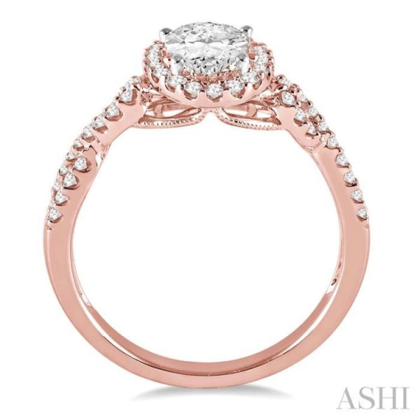 1 2 Ctw Oval Cut Diamond Ladies Engagement Ring with 1 3 Ct Oval Cut Center Stone in 14K Rose and White Gold For Discount