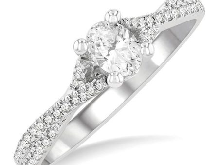 1 2 ctw Split Criss Cross Round & Oval Cut Diamond Engagement Ring With 1 3 ctw Oval Cut Center Stone in 14K White Gold For Discount