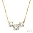 3 4 Ctw Three Stone Round Cut Diamond Necklace in 14K Yellow Gold Online Hot Sale