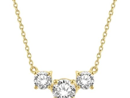 3 4 Ctw Three Stone Round Cut Diamond Necklace in 14K Yellow Gold Online Hot Sale