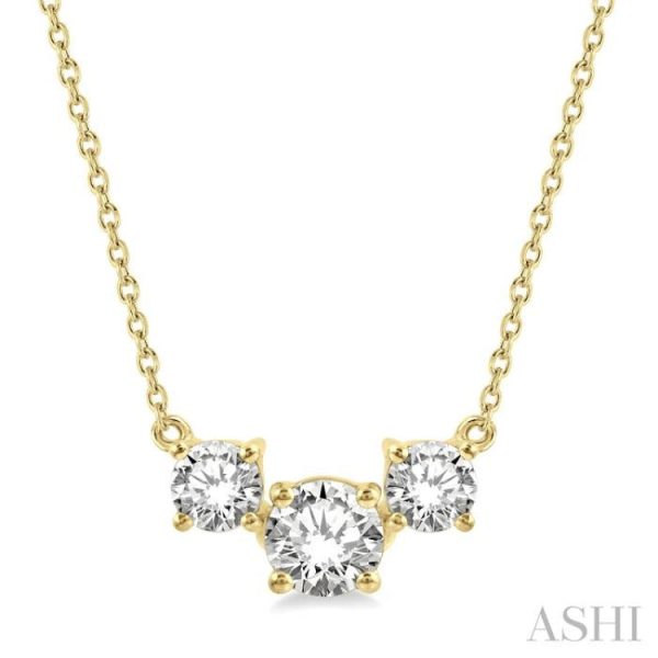 3 4 Ctw Three Stone Round Cut Diamond Necklace in 14K Yellow Gold Online Hot Sale