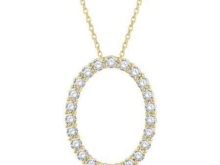 1 Ctw Oval Shape Window Round Cut Diamond Pendant With Chain in 14K Yellow Gold Online now