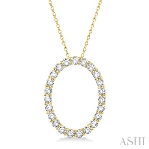 1 Ctw Oval Shape Window Round Cut Diamond Pendant With Chain in 14K Yellow Gold Online now