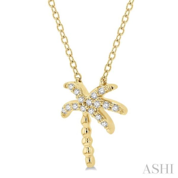 1 10 Ctw Palm Tree Round Cut Diamond Petite Fashion Pendant With Chain in 14K Yellow Gold Online Sale